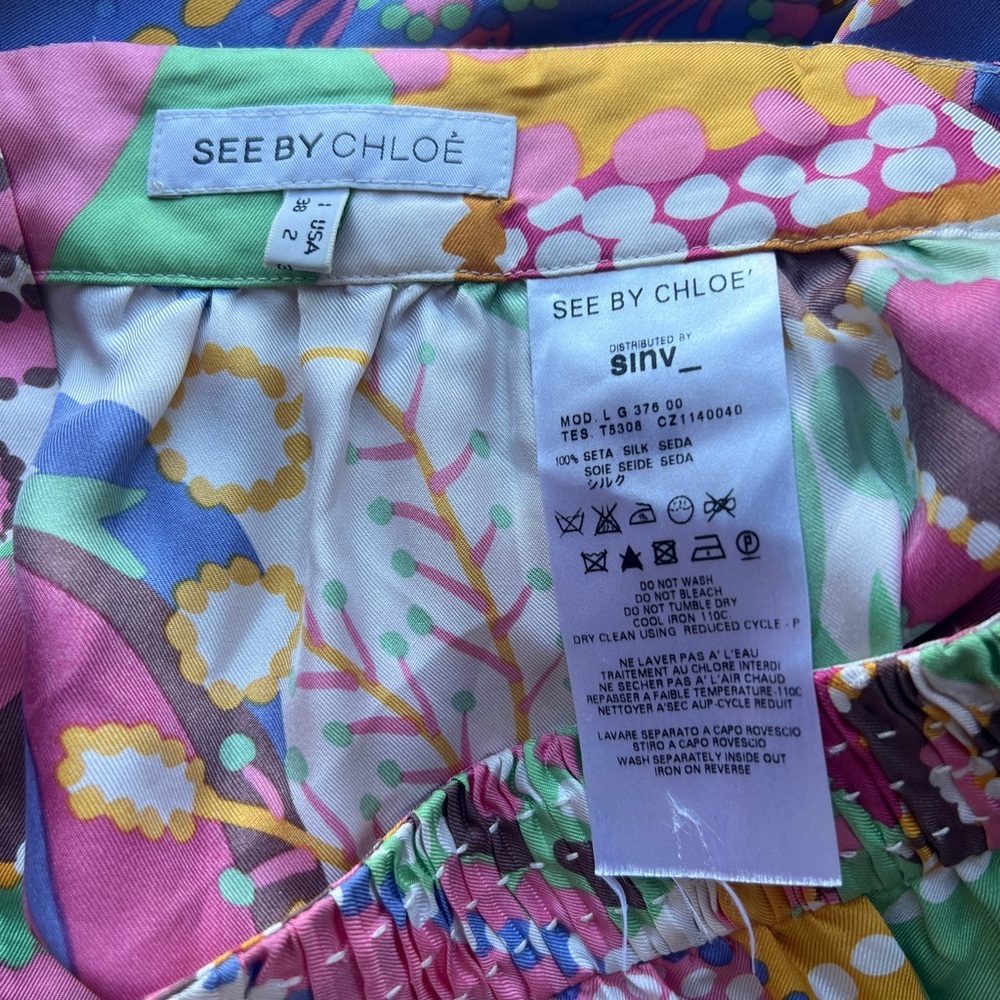 See By Chloé 100% Silk Abstract bohemian Mini Skirt with size 2 - Picture 3 of 5